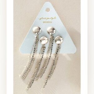 Free People NWT Pins Brooch Silver tone with hanging Chrystals